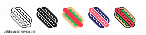 Hot Dog Multiple Style Icon Set Collection. 