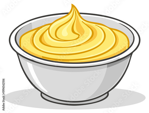 Creamy yellow mayonnaise sauce or custard swirled in a bowl vector icon