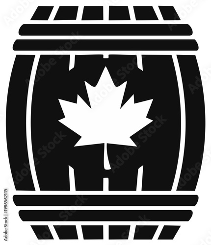 Canadian maple leaf wooden barrel glyph icon for syrup or whisky