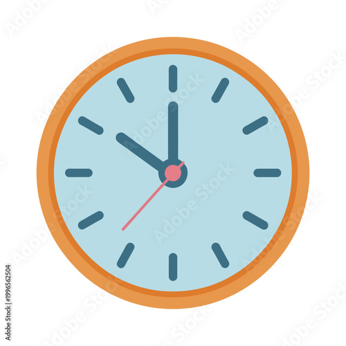Simple clock face with orange border isolated on white background