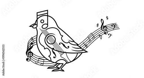 Musical bird illustration harmony of music and nature concept