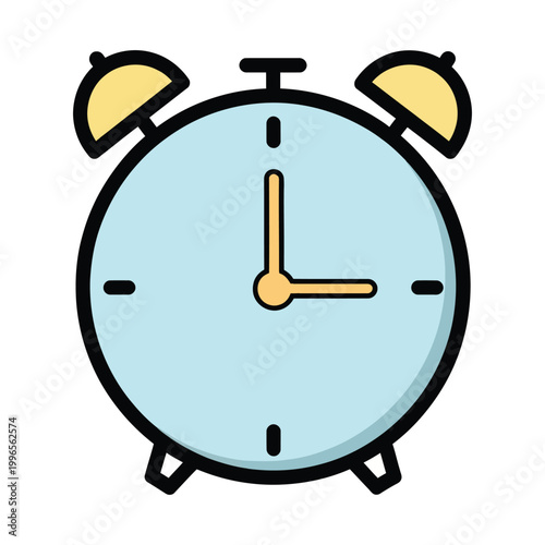 Teal alarm clock icon with yellow bells isolated on white background