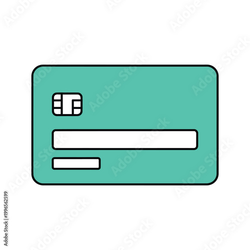 Teal credit card icon with chip isolated on white background