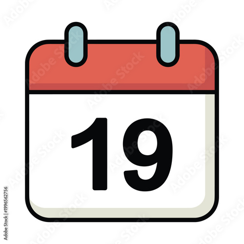 Calendar icon with number 19 isolated on white background