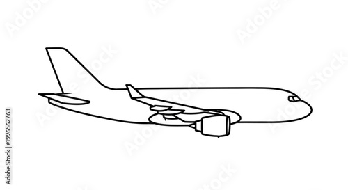 Outline of a commercial airplane in profile isolated on white background