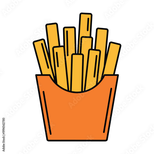 Cartoon french fries in orange container