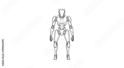 Outlined futuristic humanoid robot vector illustration on white background