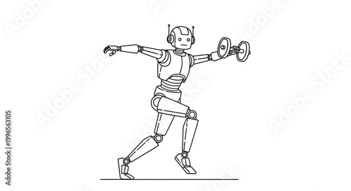 Robot exercising with dumbbells illustration vector design on white background