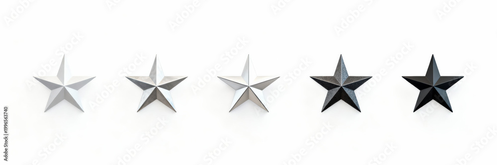 Obraz premium Five metallic stars on white background