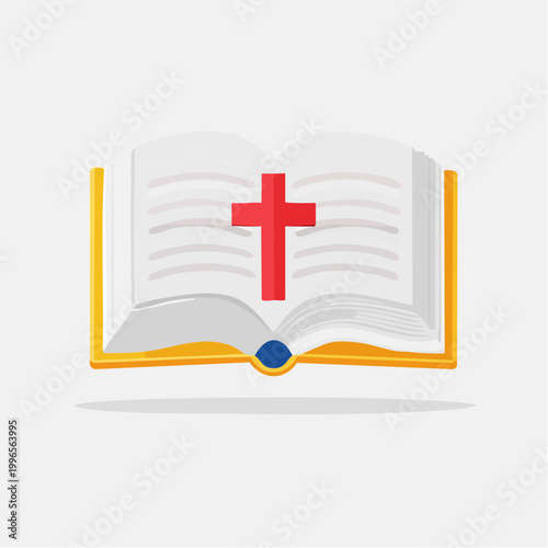 Open Bible with Red Christian Cross