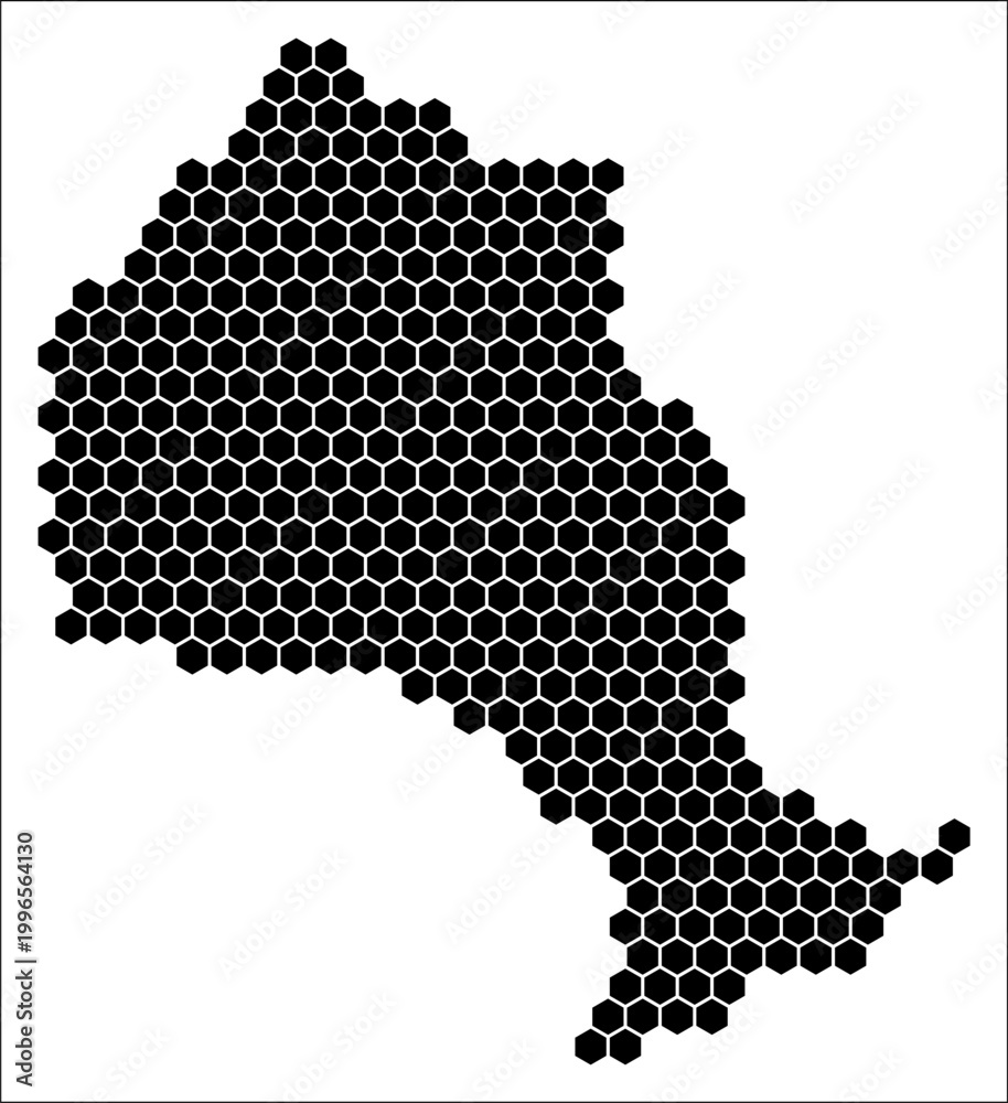 Fototapeta premium Ontario simple black and white hexagon map shape template. Province plain hexagon cell dots. Ontario flat honeycomb boundary. Vector Illustration.