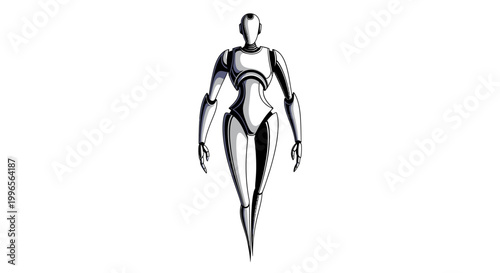 Stylized robot figure illustration with clean lines and a white background