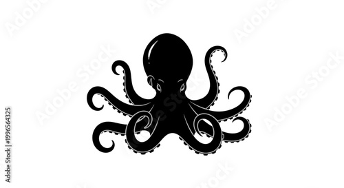Obraz na płótnie Black Octopus Silhouette with Tentacles.