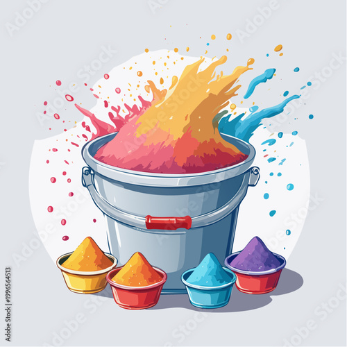 Bucket of Colorful Holi Powder Splashing