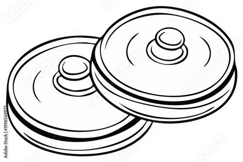 Two round industrial objects with a central knob illustration