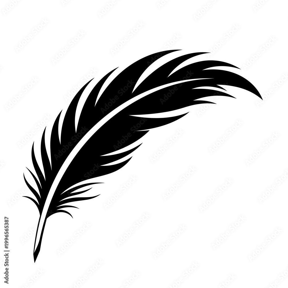 Fototapeta premium Elegant black bird feather silhouette isolated on white background