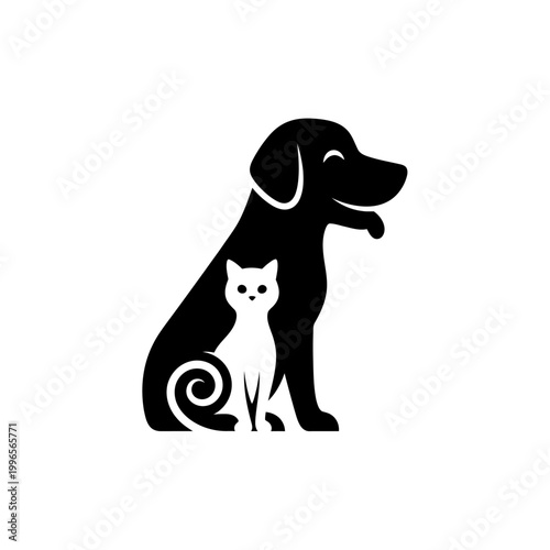 Minimalist black and white dog and cat logo icon