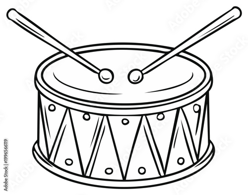 Cartoon drum illustration with drumsticks ready to play musical instrument