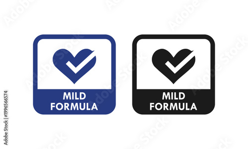 Mild formula badge logo with heart and check mark symbols, suitable for organic products, skincare, baby care, or eco-friendly packaging
