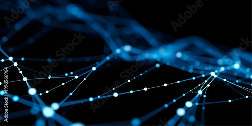 Glowing blue waves of digital light create an abstract technology pattern with motion effects for a modern science communication backdrop