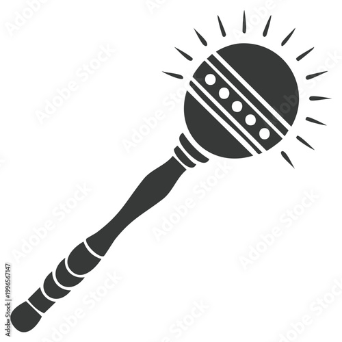 Stylized Maraca Silhouette with Rays and Ornaments, Shaker Instrument for Celebration and Music