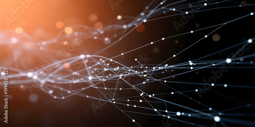 A digital vector illustration of an abstract light background featuring motion waves and stars in a blue space network for a science and technology backdrop