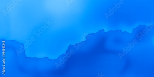 Abstract blue background with waves flowing over a misty mountain landscape at sunrise where the ocean meets a cloudy horizon across the valley