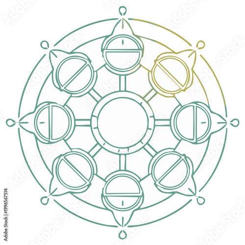 Gradient Line Art of a Sacred Geometric Wheel Symbol or Mandala