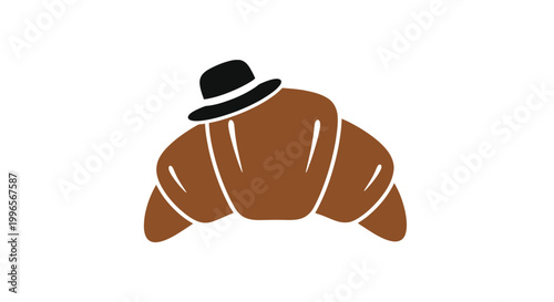 Croissant Wearing a Black Hat Illustration.