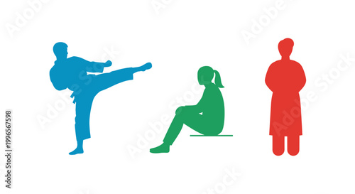 Martial Arts Silhouettes in Different Poses.