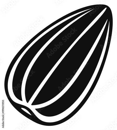 Single black and white sunflower seed illustration, food ingredient, nutritious snack for eating, healthy vegan diet