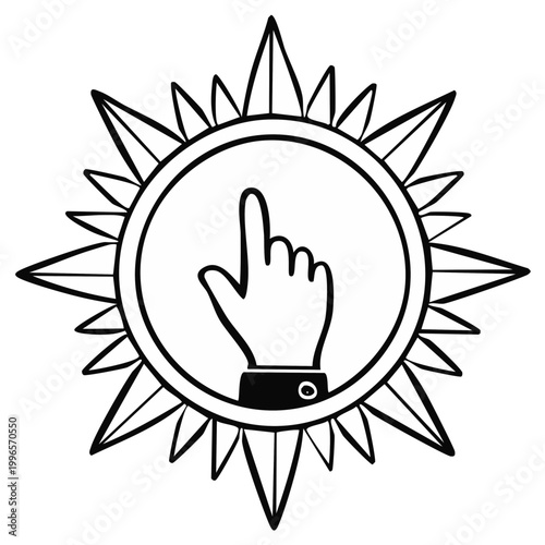Hand Finger Pointing Up Inside Sun Burst Emblem Icon Symbol Design