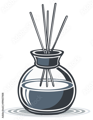 Aromatic diffuser with reed sticks releasing pleasant fragrance into the air for home fragrance and spa decor