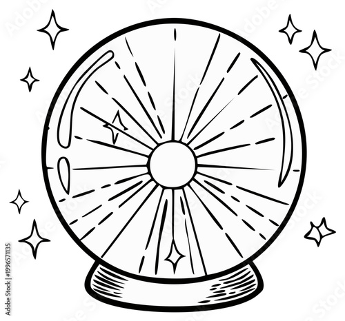 Crystal ball illustration with star accents divination magic