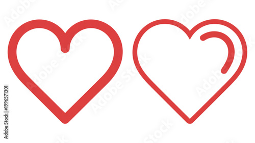 Two red heart icons with different line styles side by side Vector