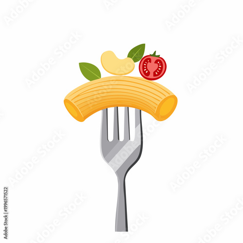 Pasta on Fork with Tomato and Basil