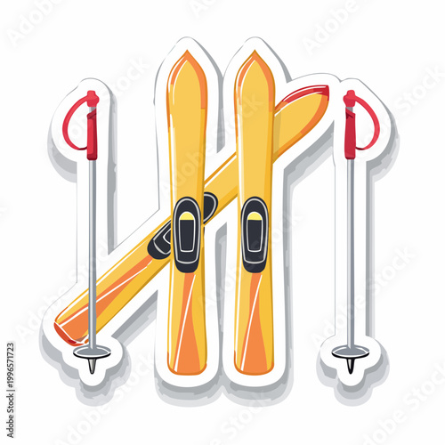 Yellow Skis and Ski Poles Illustration