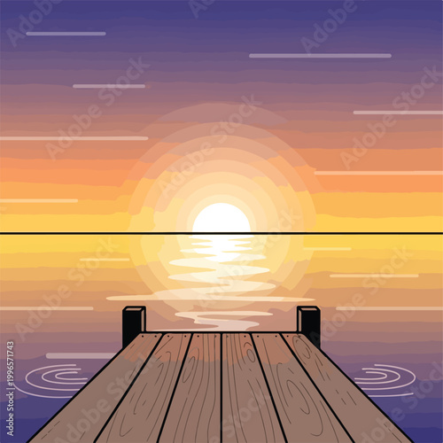 Εκτύπωση καμβά A serene wooden dock extends into a calm body of water at sunset