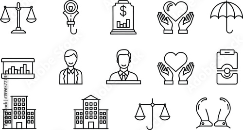 Legal and financial services icon set justice security and protection concepts