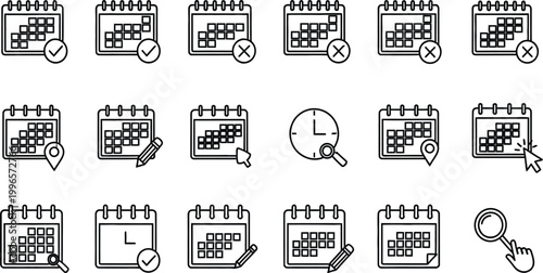 Calendar and time management icons a comprehensive set for scheduling and organization
