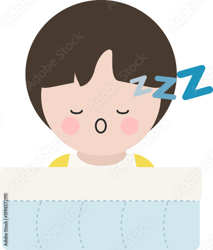 이불을 덮고 잠을 자고 있는 어린이