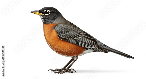 American Robin Bird Perched Isolated on White Background