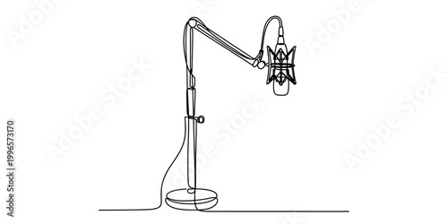 Continuous single line drawing of a studio microphone on an adjustable stand Vector, illustration