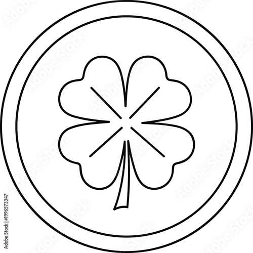 Black line drawing of a four leaf clover in a circle