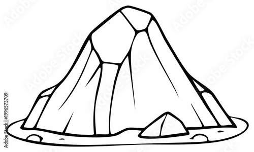 Cartoon Mountain Peak Doodle on a Plain Landscape, Outline, Vector Illustration