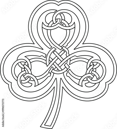 Celtic knotwork shamrock design with intricate patterns and interwoven lines