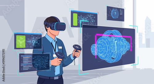 Man using virtual reality technology for design and visualization