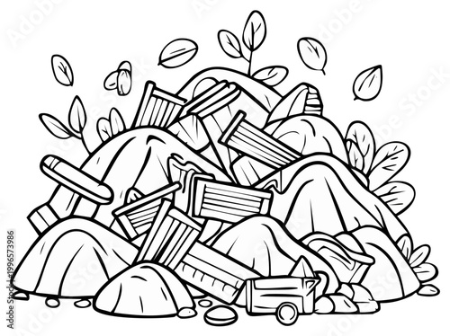 Pile of discarded objects and debris, abstract illustration