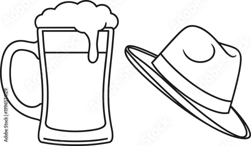 Oktoberfest Beer Mug and Traditional German Hat Illustration