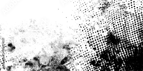Abstract Black and White Grunge Vector Texture with Halftone Dots and Gritty Distressed Patterns